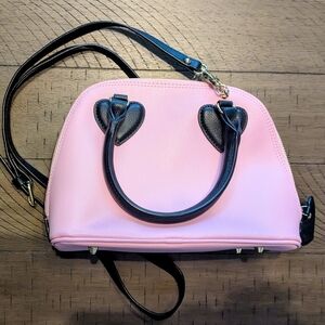 Milk Pink & Black Crossbody Handbag with Heart Details